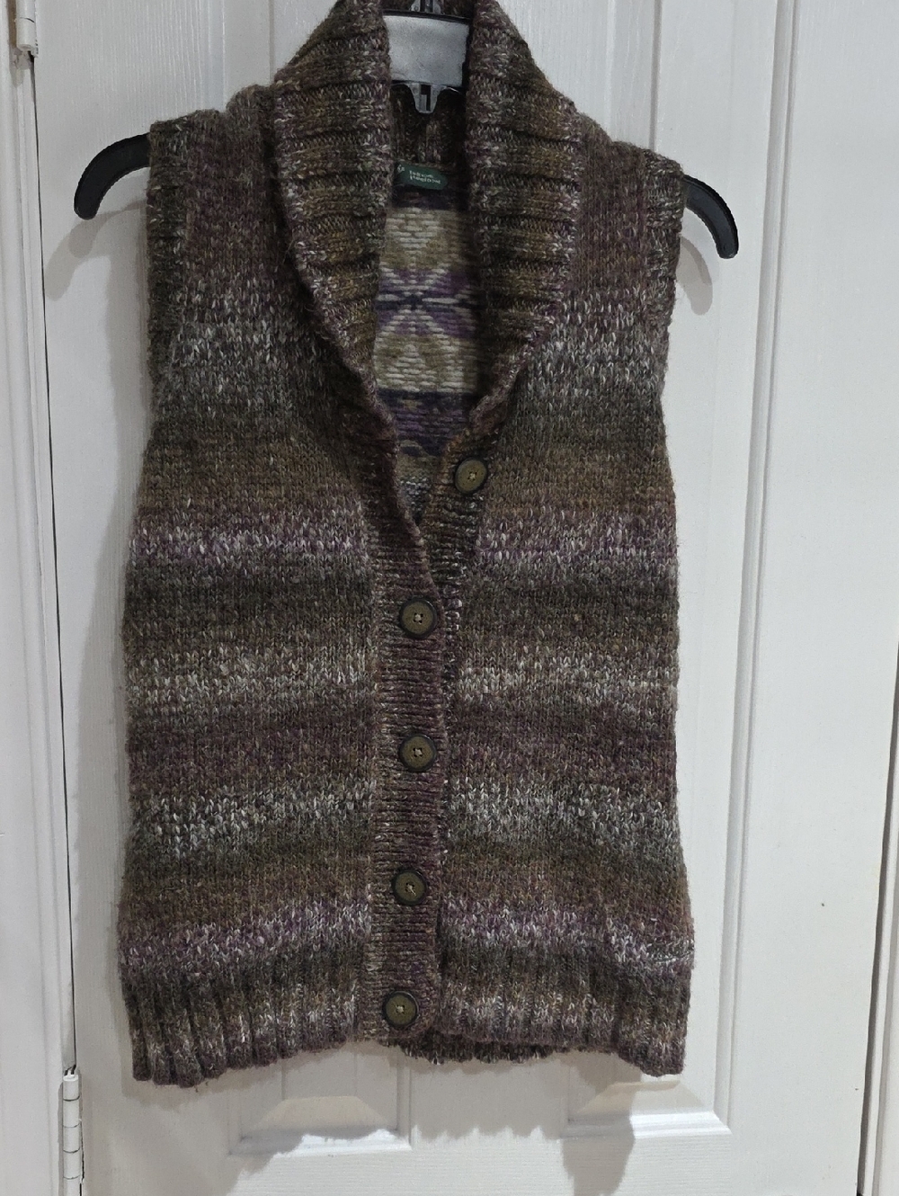 Woolrich Button-Front Shawl Collar Knit Vest in Brown & Heathered Neutrals SZ M